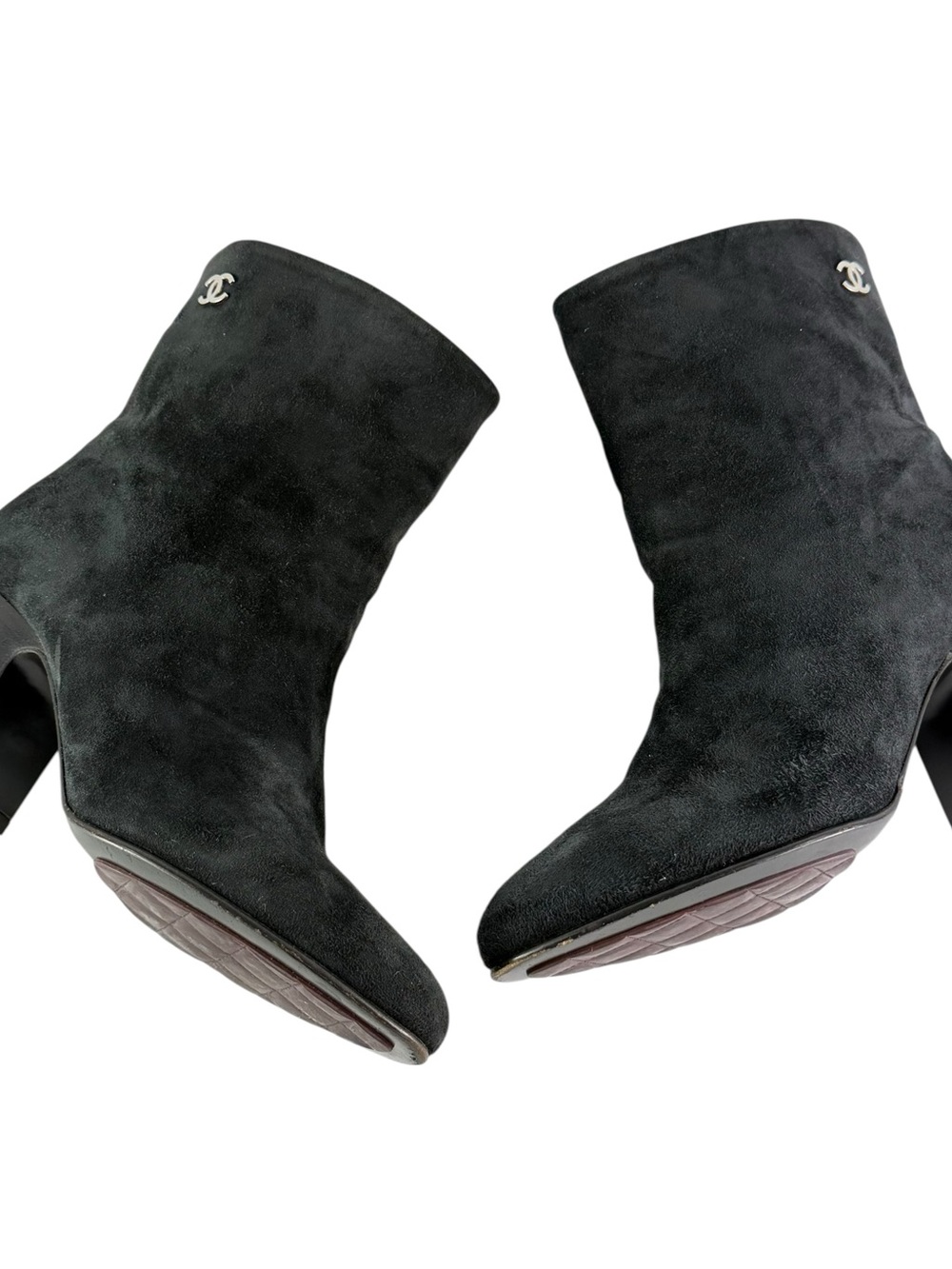 CHANEL Black Suede CC Calfskin Short Boots Made in Italy Marked as 36 - 6US - Picture 10 of 15